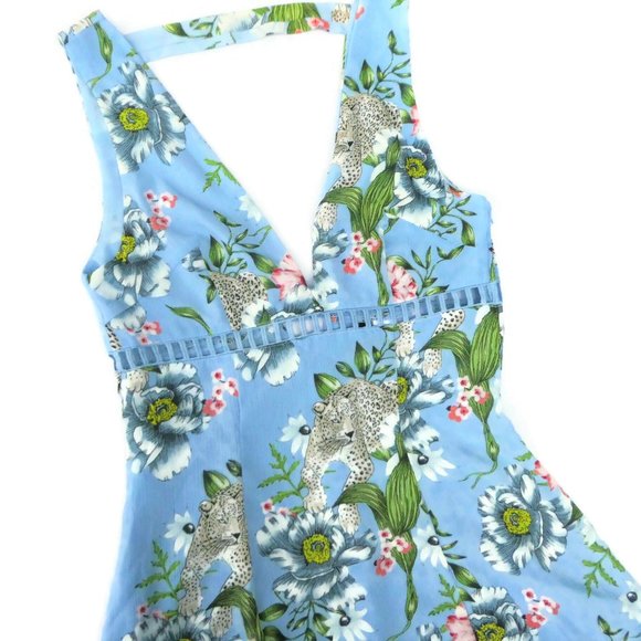 H M Dress Fit Flare V Cheetah Floral Blue Mini S - Picture 6 of 10